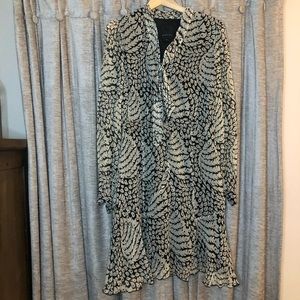 Anna Sui for Anthropologie Black Patterned Silk Long Sleeve Dress Size 8